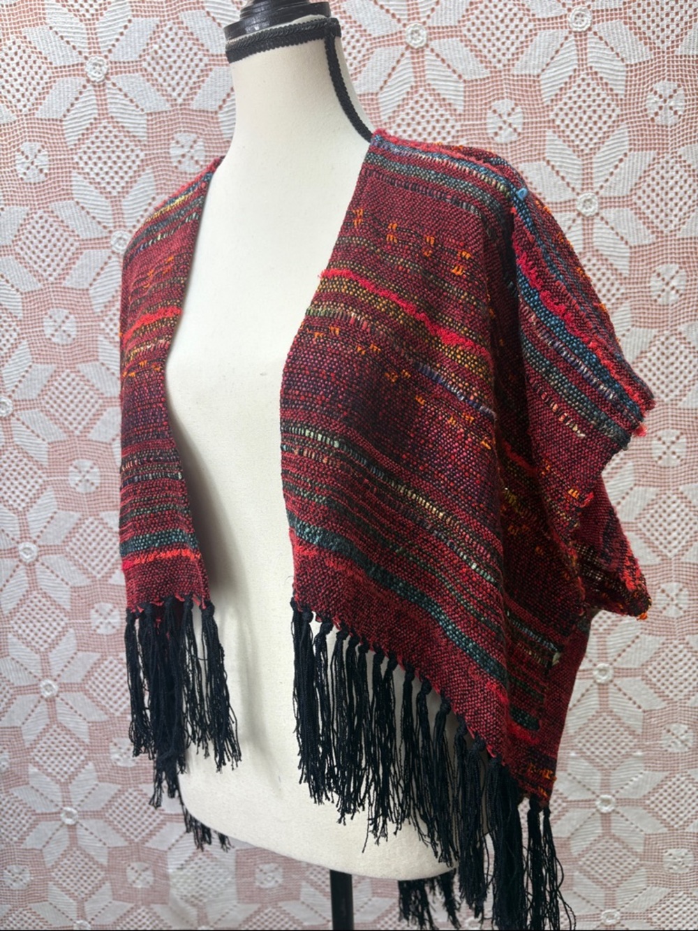 Handcrafted boho woven poncho wrap - Picture 7 of 7